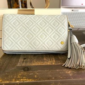 Tory Burch Fleming Crossbody Wallet.  Light Blue